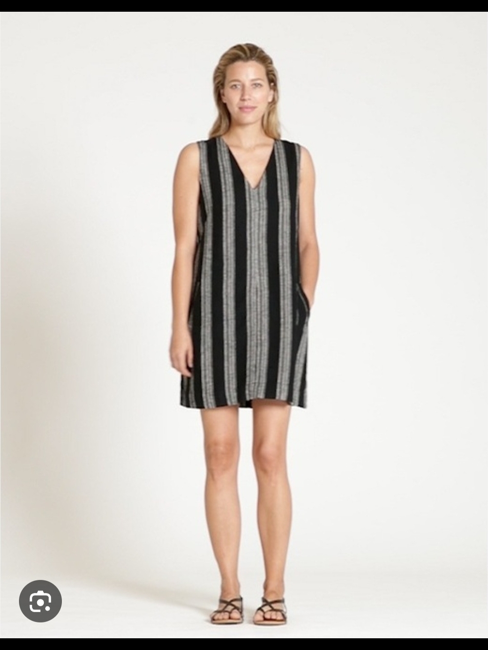 GAP Sleeveless V-Neck Stripe Linen Cotton Blend Shift Dress Sz M Office Summer